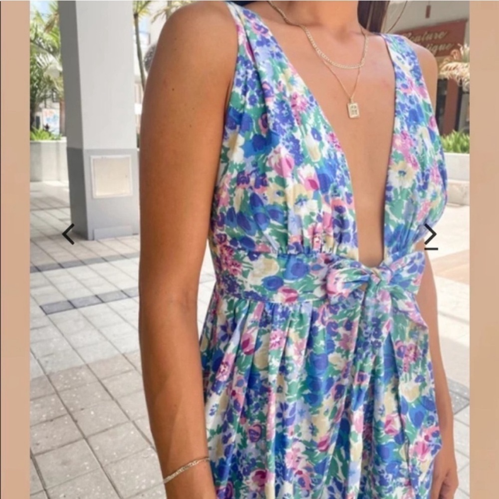 AAKAA Floral Print Maxi Dress Front Tie - Picture 2 of 5